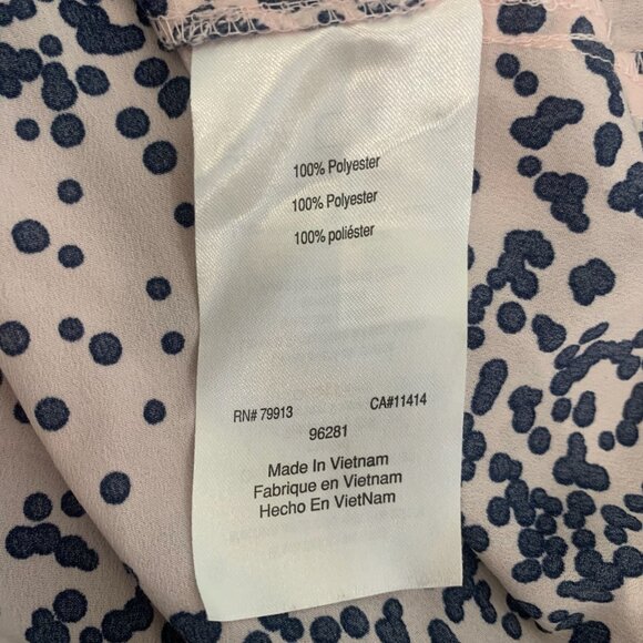 MOTHERHOOD MATERNITY PINK/BLACK POLKA DOT POLYESTER FLUTTER BLOUSE SMALL-EUC - Picture 5 of 5